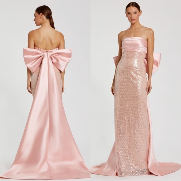 Mac Duggal Blush Pink Strapless Embellished Gown With Back Bow Detail $898 Sz 4‎ - Picture 1 of 16